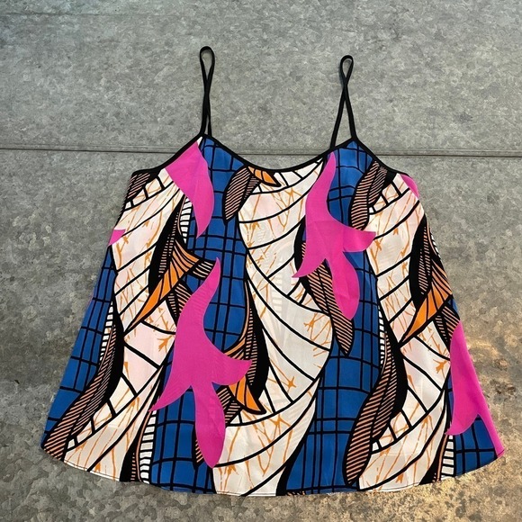 Topshop Abstract Graphic Print Camisole 6 Pink Blue Orange White Tank Top Shirt - Picture 1 of 7